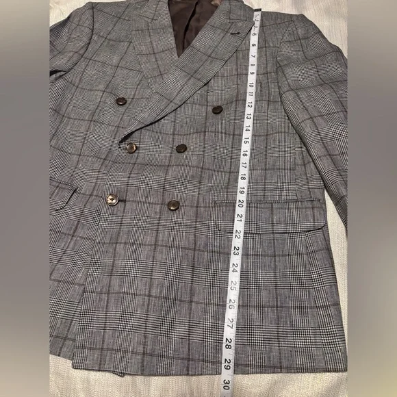 Paul Fredrick Gray Plaid Double-Breasted Blazer